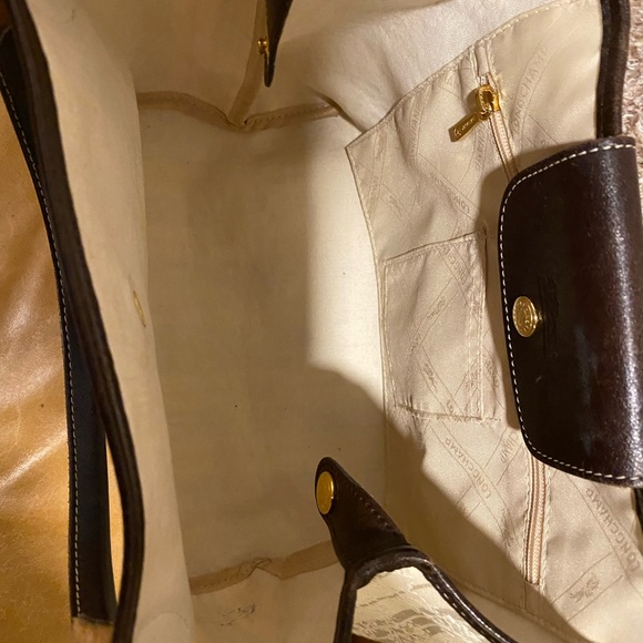 RARE Longchamp Striped Floral Tapestry Bone Jacquard Top Handle Tote Bag! - Picture 5 of 14